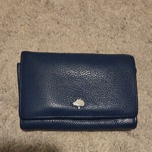 Navy Blue Leather Wallet with Tree Logo